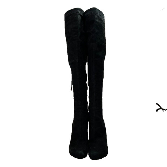 Sam Edelman Boots Womens 9 Kayla Over The Knee Black Suede Hi Heel Zip Lace Up - Picture 4 of 16